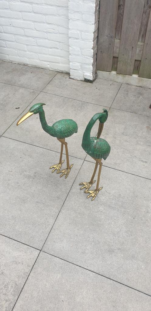 Tekoop  2x bronze  vogels rijgers, Tuin en Terras, Tuinbeelden, Ophalen