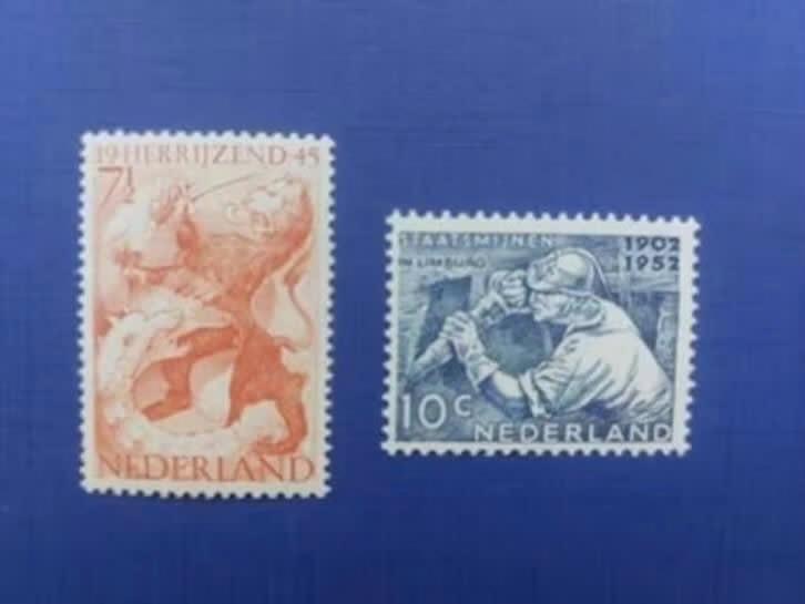 Postzegel NL 1945 en 52 PF Bevrijdings en Staatsmijnenzegel, Postzegels en Munten, Ophalen of Verzenden, Na 1940, Postfris