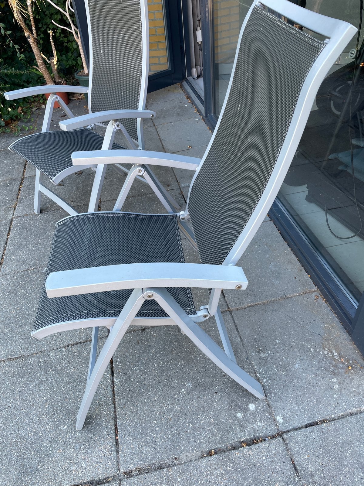 Set van 4 degelijke aluminium tuinstoelen, Ophalen, Gebruikt, Aluminium, Inklapbaar