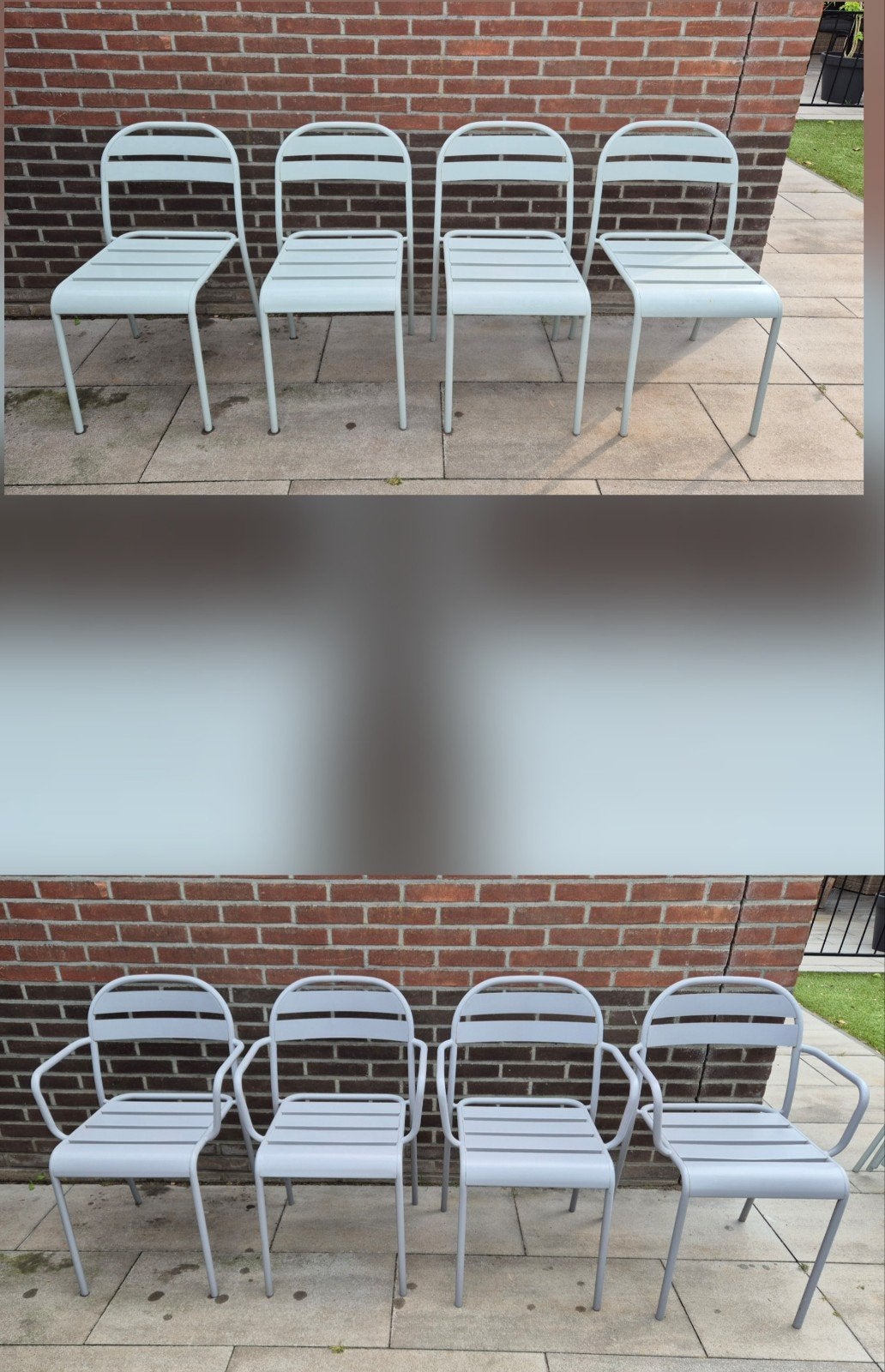 8 metalen tuinstoelen - Stapelbaar, Ophalen, Gebruikt, Metaal, Stapelbaar