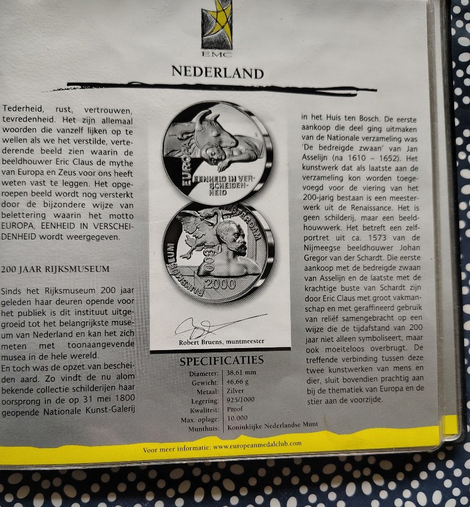10 zilveren EMC penningen van 46,66 gr, Ophalen, Zilver