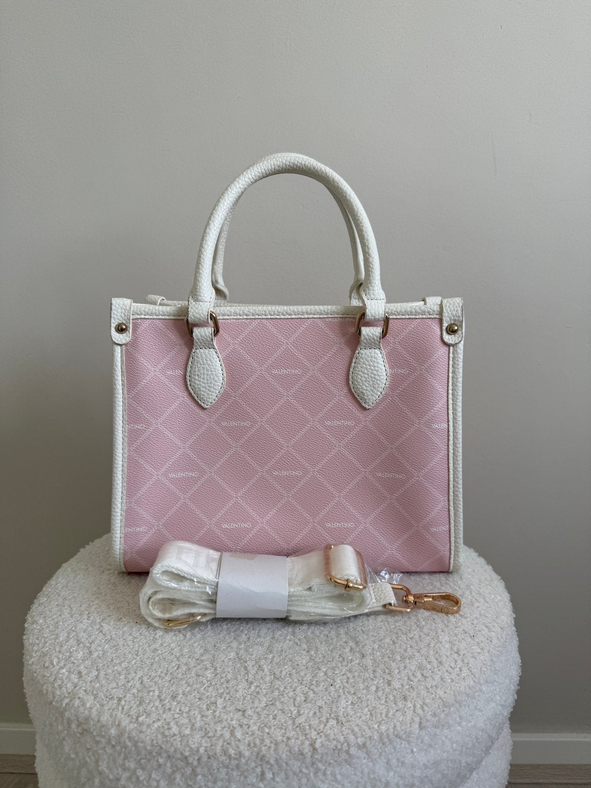 Valentino Handtas Roze met Wit, Sieraden, Tassen en Uiterlijk, Tassen | Damestassen, Ophalen of Verzenden, Zo goed als nieuw, Roze