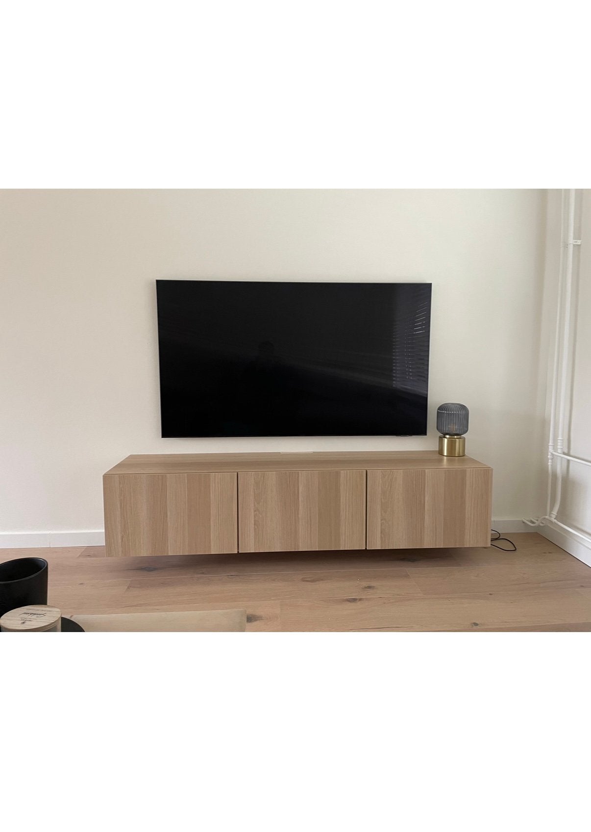IKEA Besta TV meubel - Zwevend eikenhout 180x42x38 cm, Ophalen, 150 tot 200 cm, Zo goed als nieuw, Minder dan 100 cm
