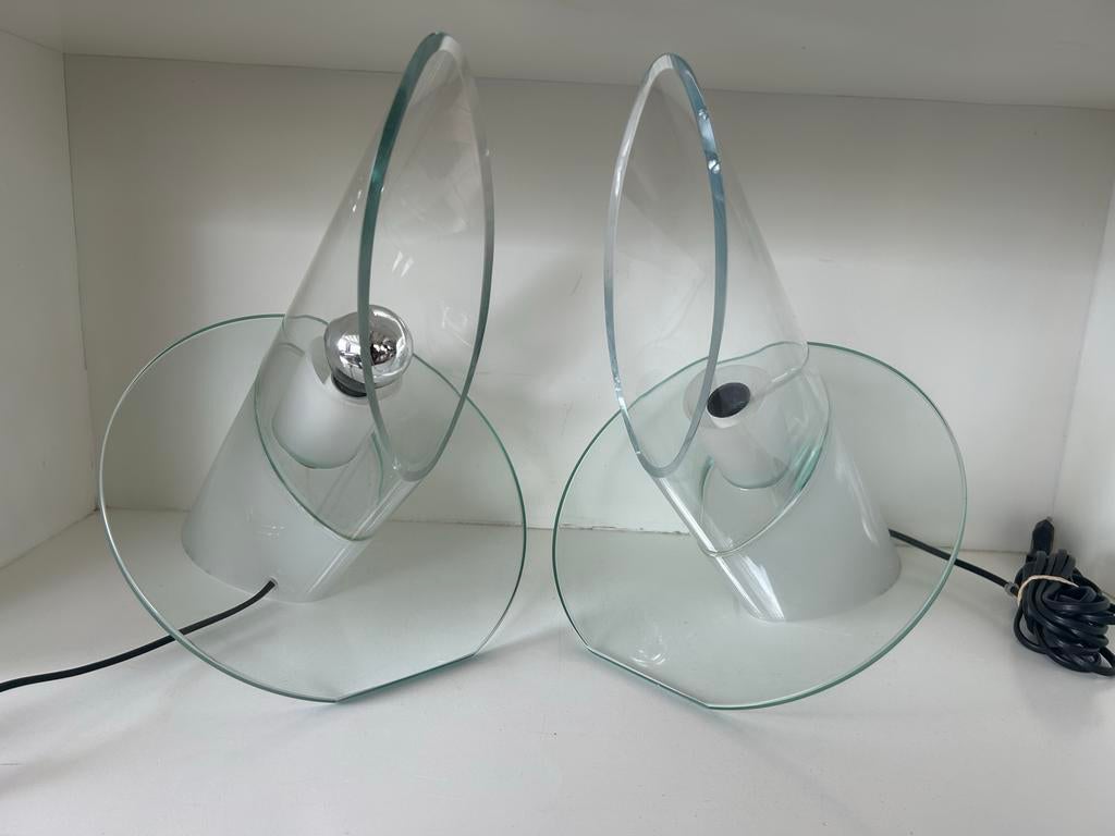 Tafellampen van glas, set van 2 JM Glass, Ophalen of Verzenden, Gebruikt, Glas, Minder dan 50 cm