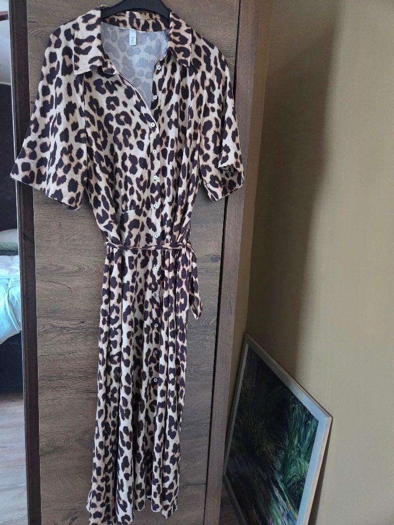 Panterprint jurk H&M, maat M, Maat 38/40 (M), H&M, Bruin, Ophalen of Verzenden