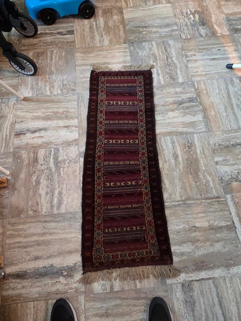 Vintage Oosters Tapijtje - Handgeweven Loper, Oosters, Vintage, Traditioneel, Gebruikt, 100 tot 150 cm, Bruin