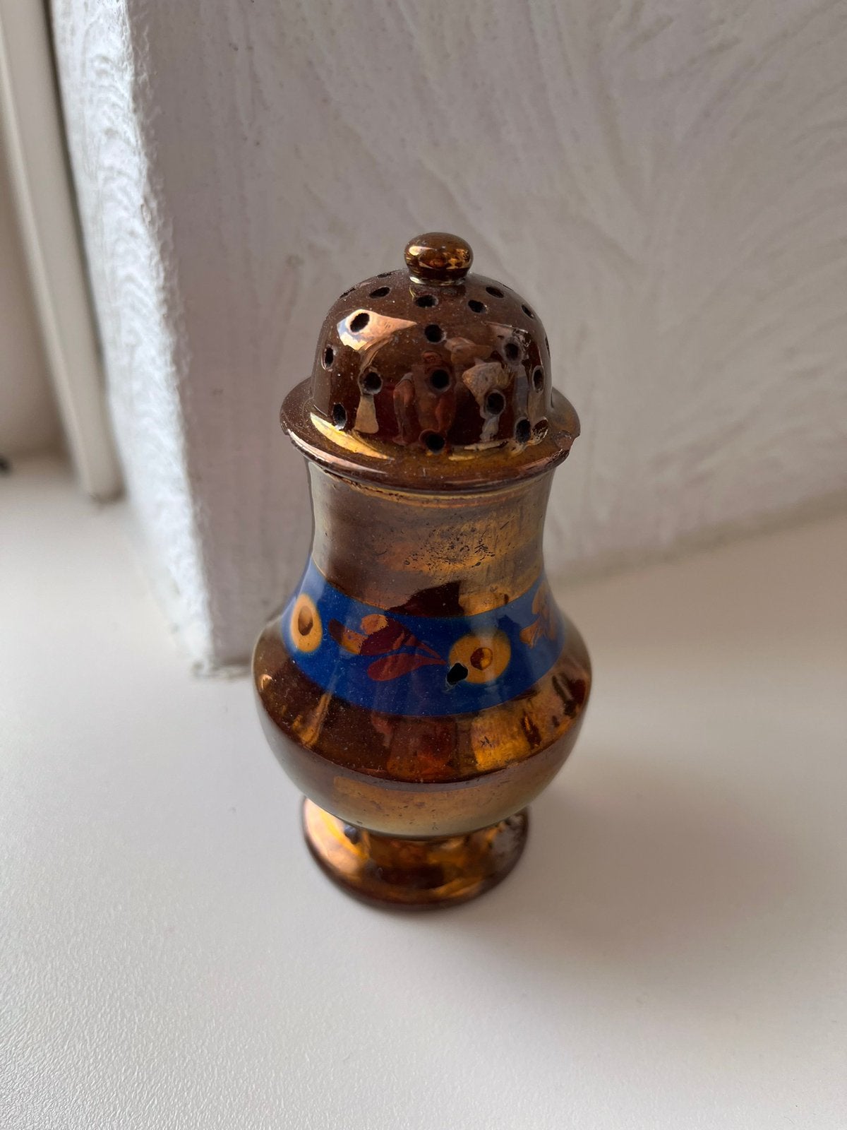 Zoutstrooier copperware luster goudsteen blauw, Ophalen of Verzenden