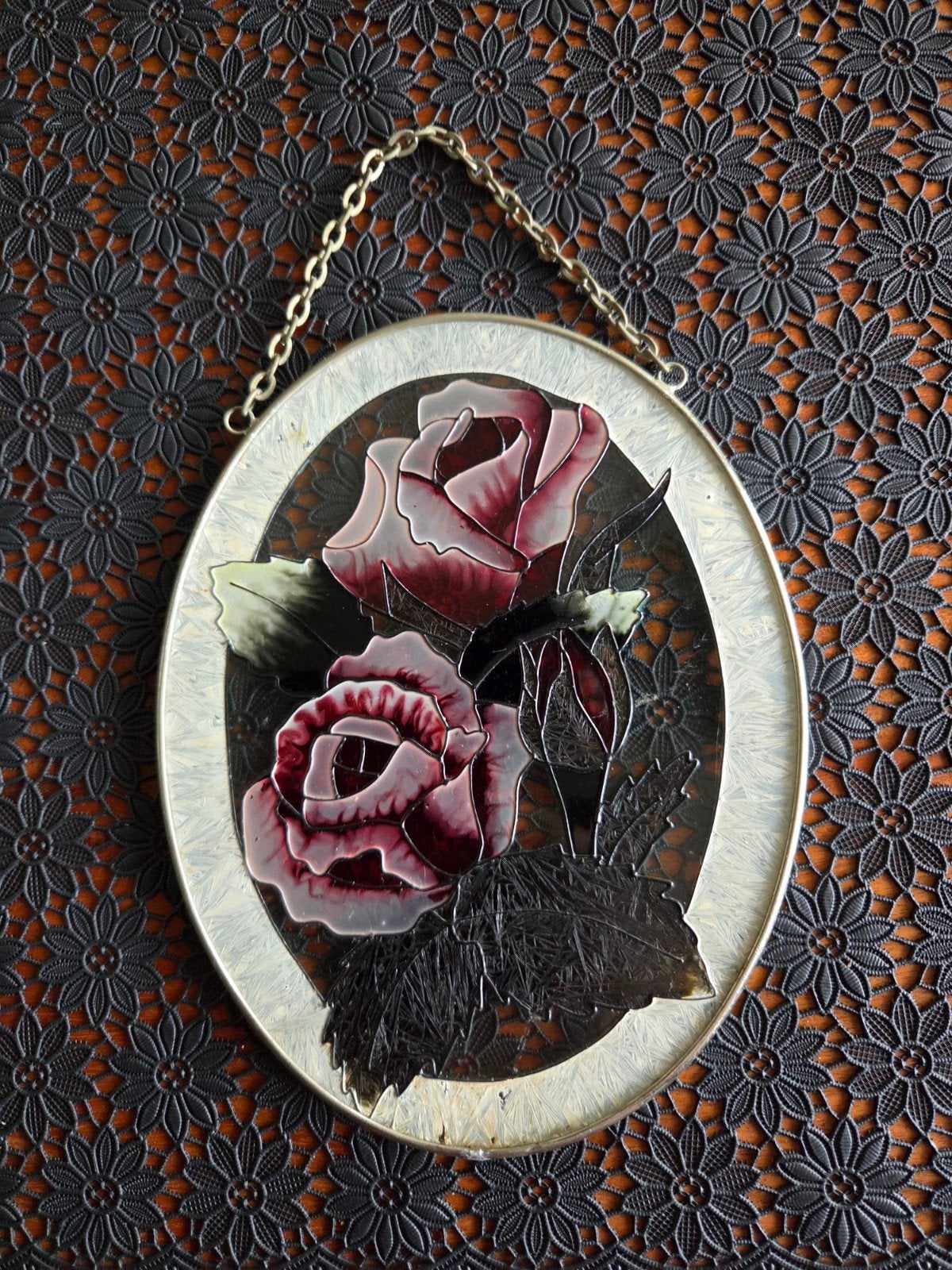 Vintage Glas-in-lood Rozen Decoratie, Antiek en Kunst, Ophalen
