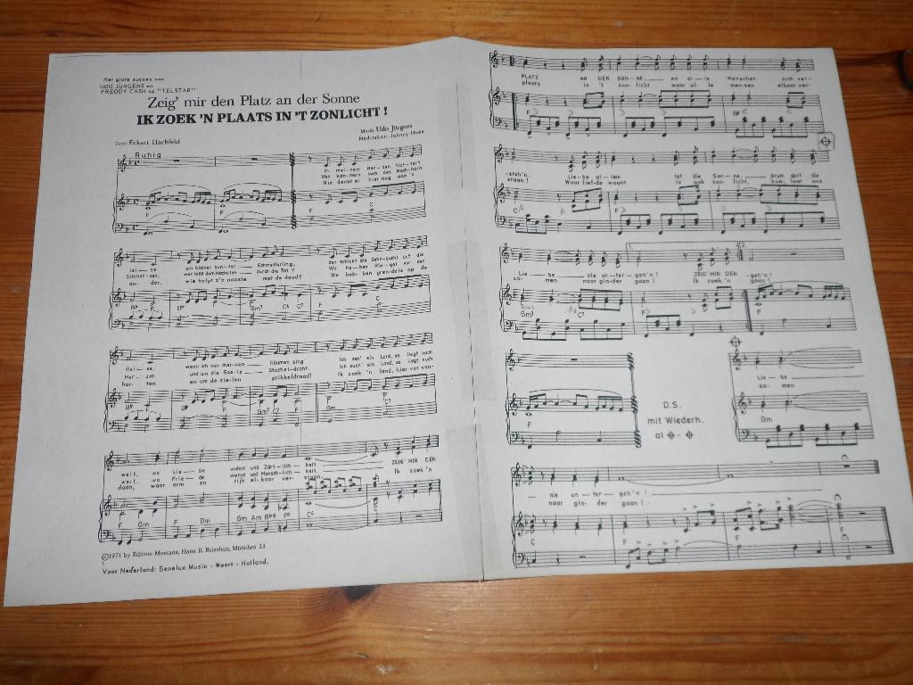 Ik zoek 'n plaats in 't zonlicht - udo jurgens, Muziek en Instrumenten, Bladmuziek, Gebruikt, Gitaar, Ophalen of Verzenden, Artiest of Componist