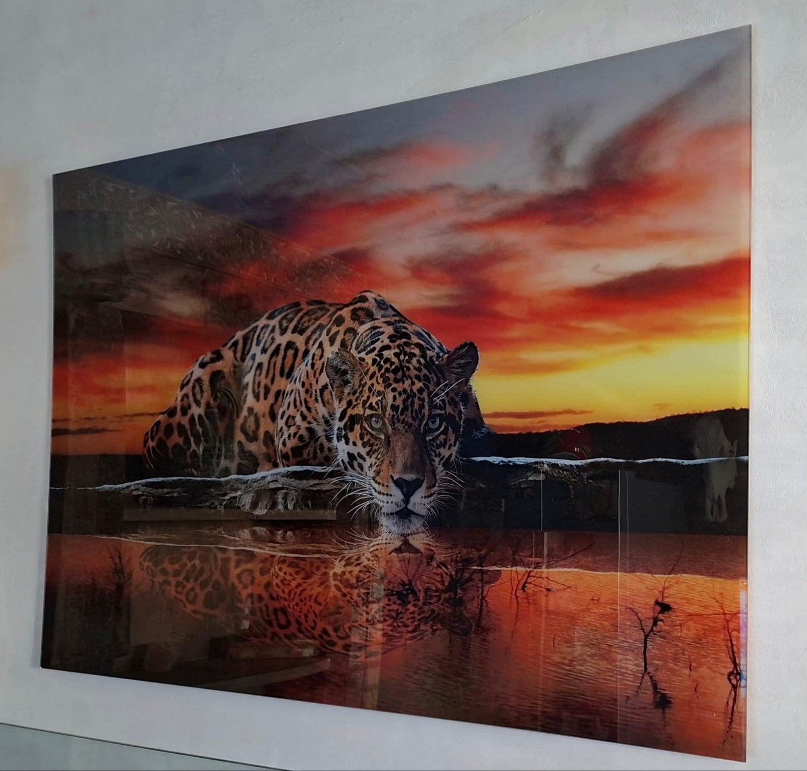Schilderij luipaard zonsondergang op plexiglas, Ophalen