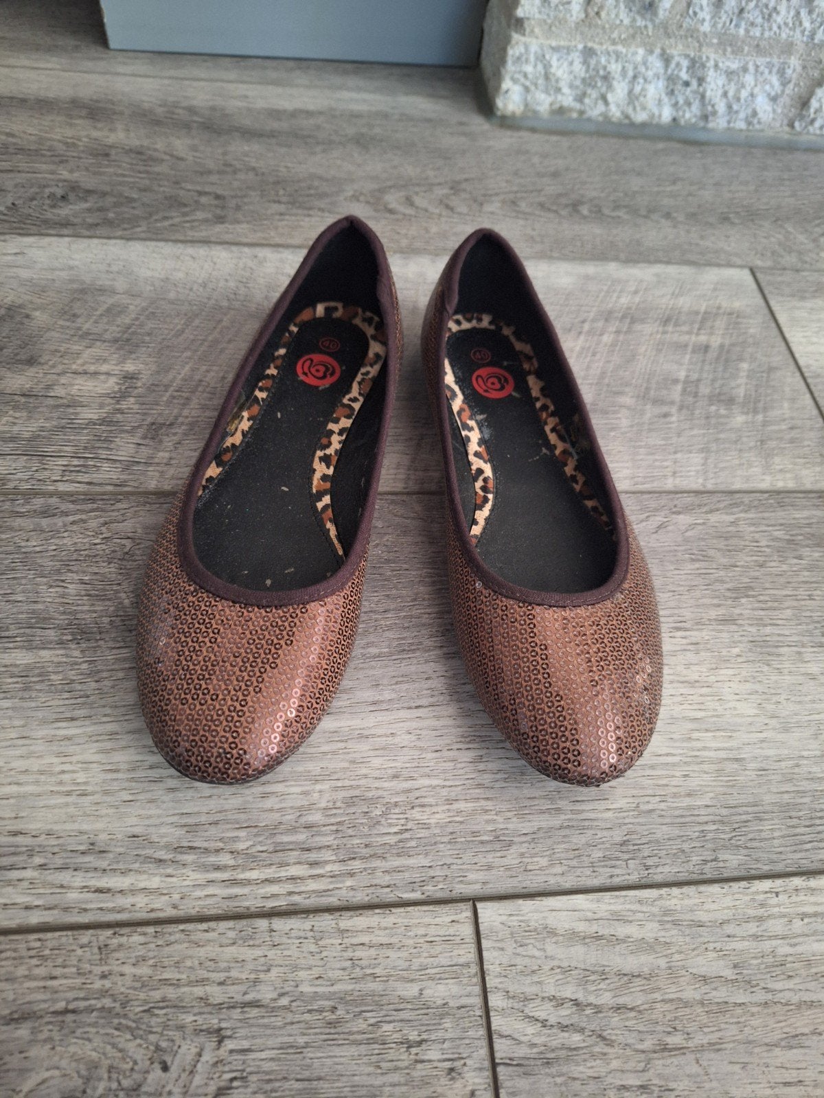 Bruine ballerina's met pailletten, maat 40, Ophalen of Verzenden, Gedragen, Bruin, Ballerina's