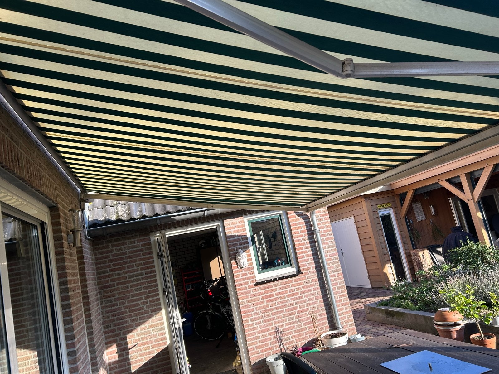 Elektrisch knikarmscherm 4.20 /3.00 uitval, Gebruikt, 450 cm of meer, Elektrisch, Ophalen of Verzenden