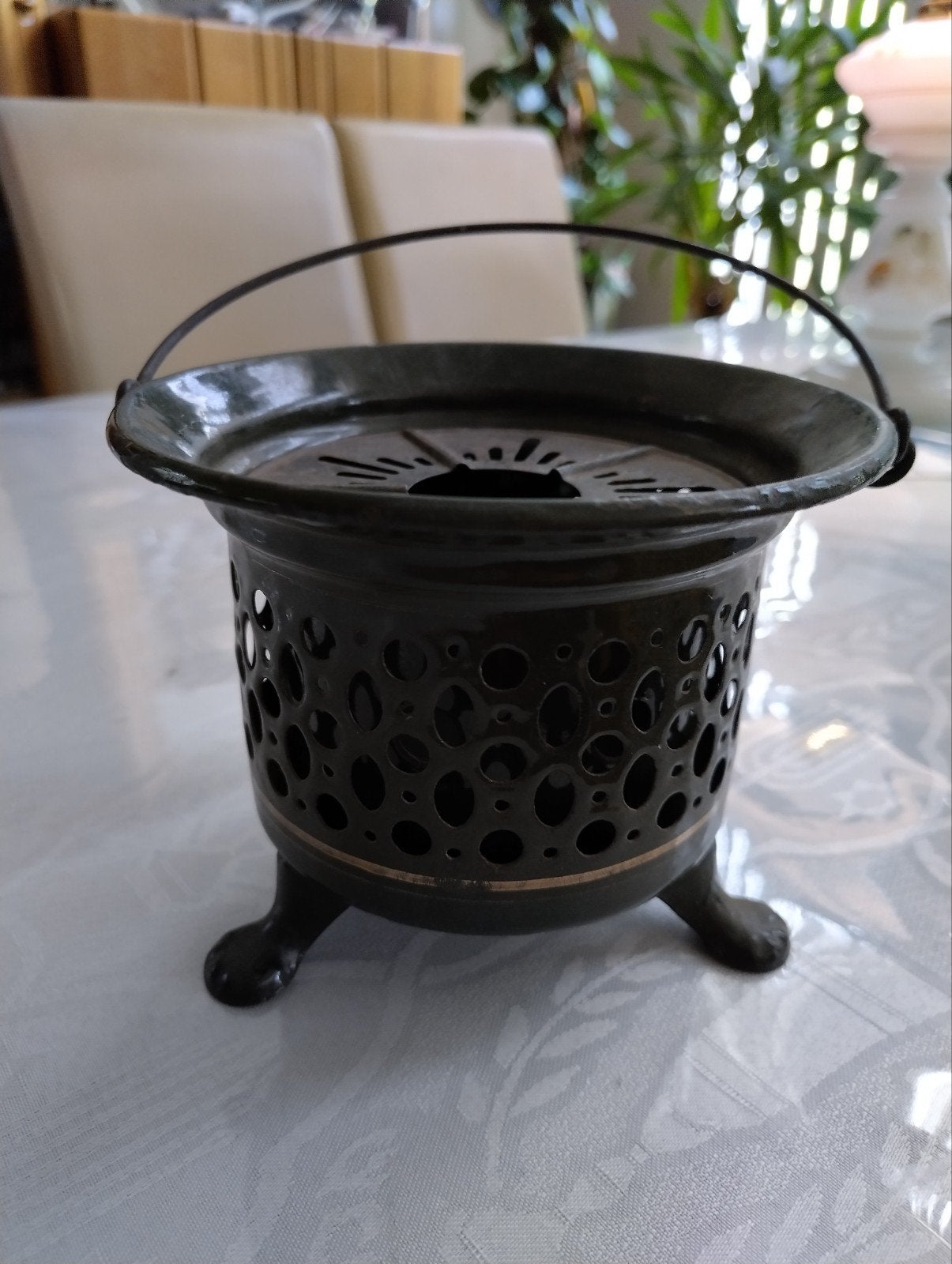 Vintage geëmailleerde theelicht/rechaud, Ophalen of Verzenden