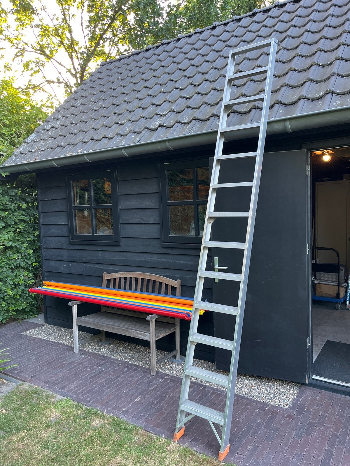 Rechte trapladder 13 treden, 3.25m met ashaken, Ophalen, Gebruikt, Trap, 2 tot 4 meter