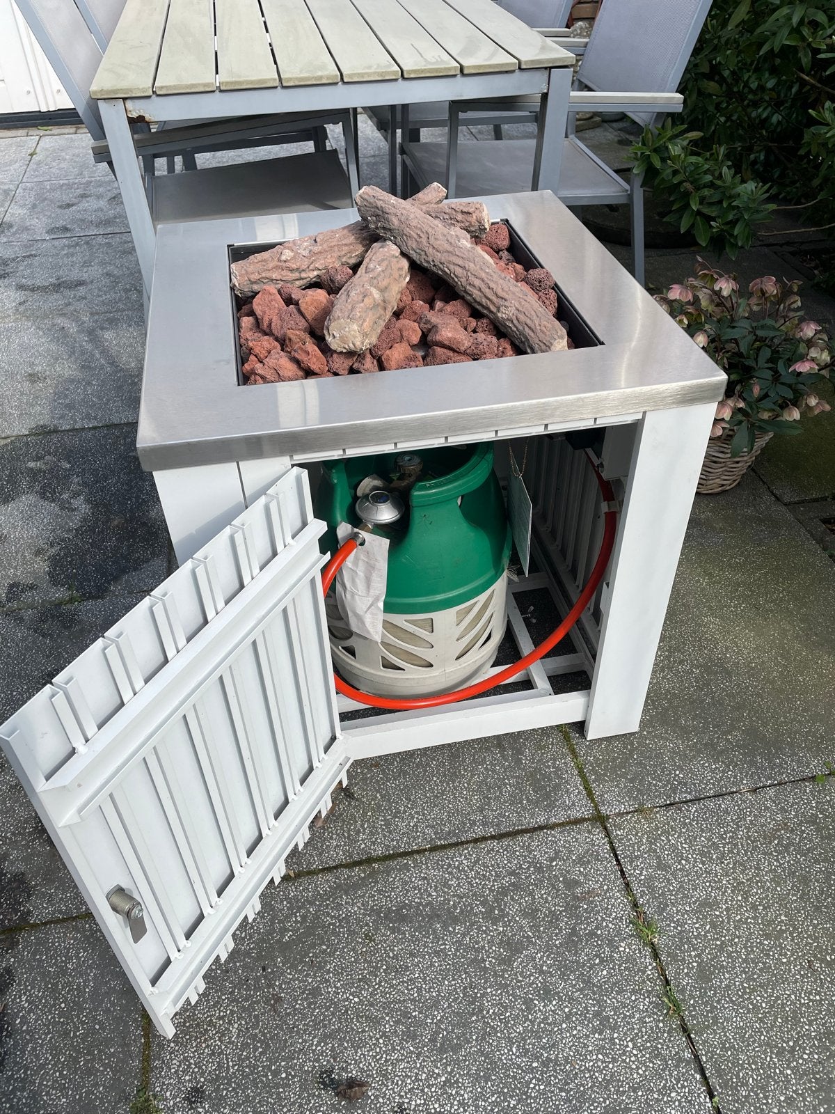 Cosi Living Vuurtafel - Wit Aluminium, RVS rand (60x60x60cm), Ophalen, Gebruikt, Vuurkorf