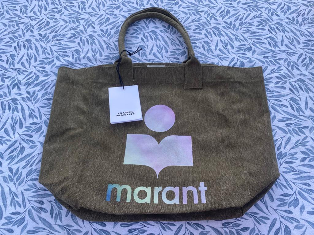 Isabel Marant Yenky tas in groen met gekleurd logo, Verzenden, Nieuw, Groen, Shopper