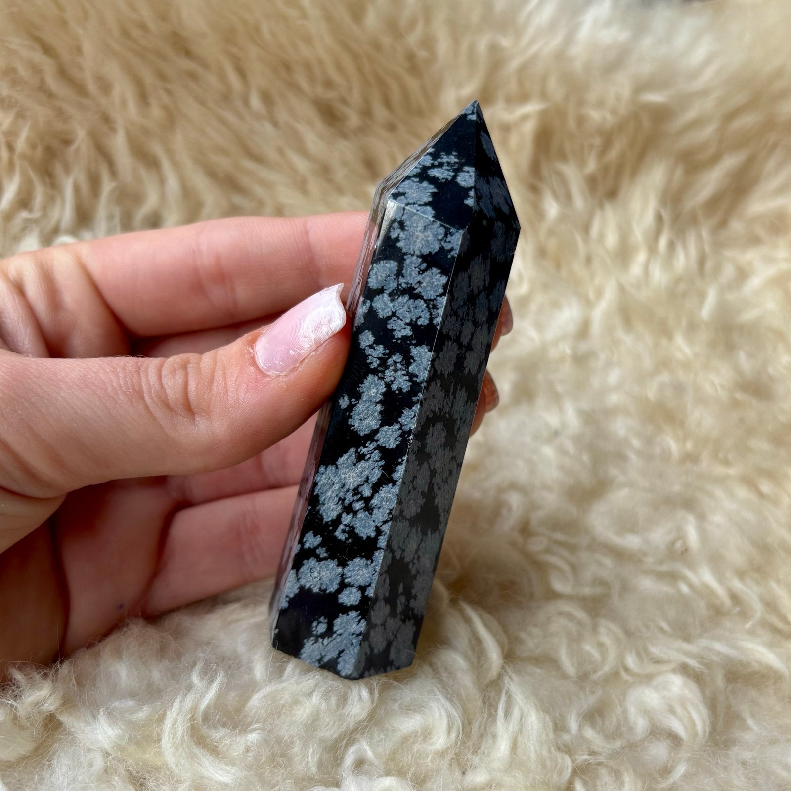 Sneeuwvlok Obsidiaan Toren - 9,5cm, Verzenden, Mineraal
