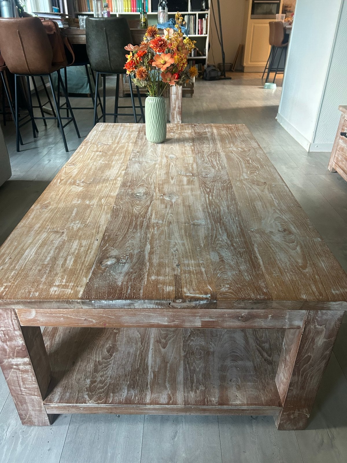 Salontafel teakhout whitewash 140x80x45 cm, Ophalen, Gebruikt, 100 tot 150 cm, Teakhout