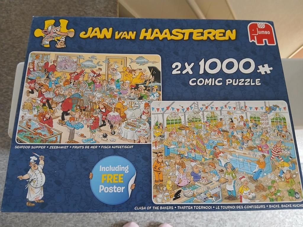 Jan van Haasteren 2x1000 Zeebanket & Taartentoernooi Puzzels, Ophalen of Verzenden, 500 t/m 1500 stukjes, Zo goed als nieuw, Legpuzzel