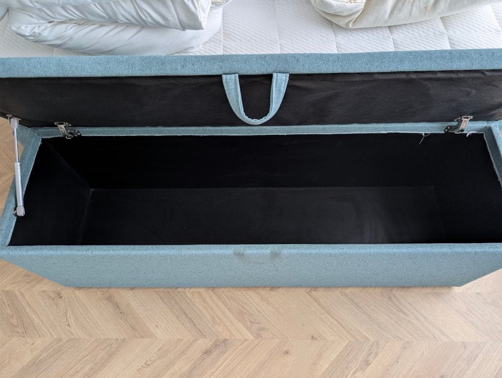 Luxe Boxspring 160x200 + Dekenkist + Essenza Sprei, Ophalen, Gebruikt, Blauw, Tweepersoons