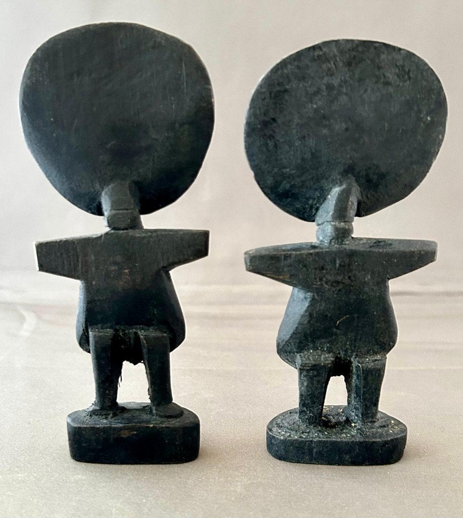 2x Vintage Afrikaanse Akuaba Beeldjes, Hout, Afrika, Handgemaakt, 12 cm