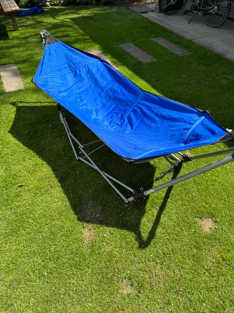 Blauwe mobiele hangmat, Tuin en Terras, Ophalen, Gebruikt, Eenpersoons, Opvouwbaar
