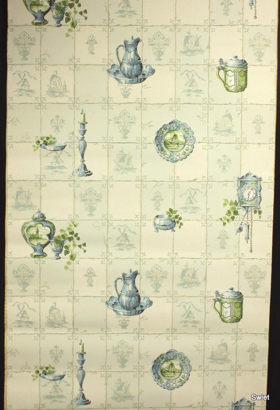 8165 delftsblauw behang met klassieke tegeltjes en jaren 50, Huis en Inrichting, Stoffering | Behang, Ophalen of Verzenden, Minder dan 10 m²