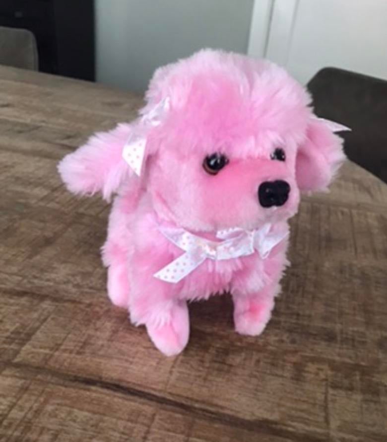 Roze pluchen hondje met strikjes, Zo goed als nieuw, Met kleding of accessoire, Roze, Klein (minder dan 20 cm)