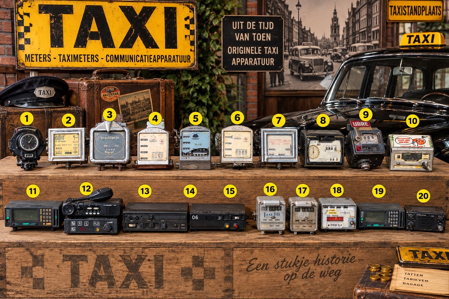 Grote collectie vintage taximeters en taxi-apparatuur (20 st, Ophalen, Gebruikt, Auto's