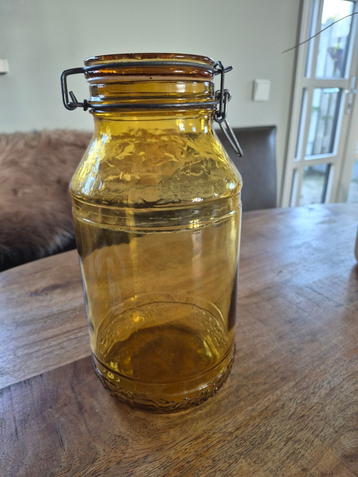Vintage Glazen Weckpot met Beugelsluiting - 3L - Amberkleuri, Antiek en Kunst, Ophalen of Verzenden