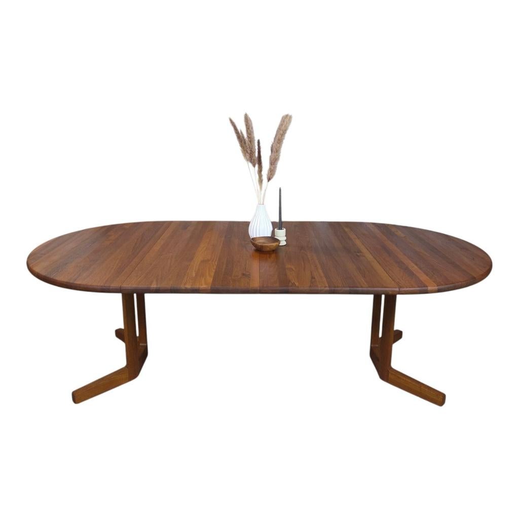 Vintage jaren 60 verlengbare ronde ovale tafel massief teak, Ophalen, 100 tot 150 cm, 200 cm of meer, Vijf personen of meer