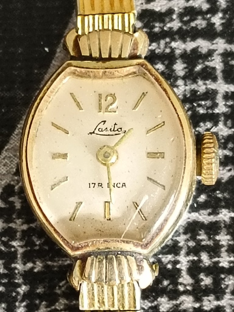 Prachtig vintage Lasita horloge verguld 17 rubis '50/'60, Overige merken, 1930 tot 1960, Ophalen of Verzenden, Goud