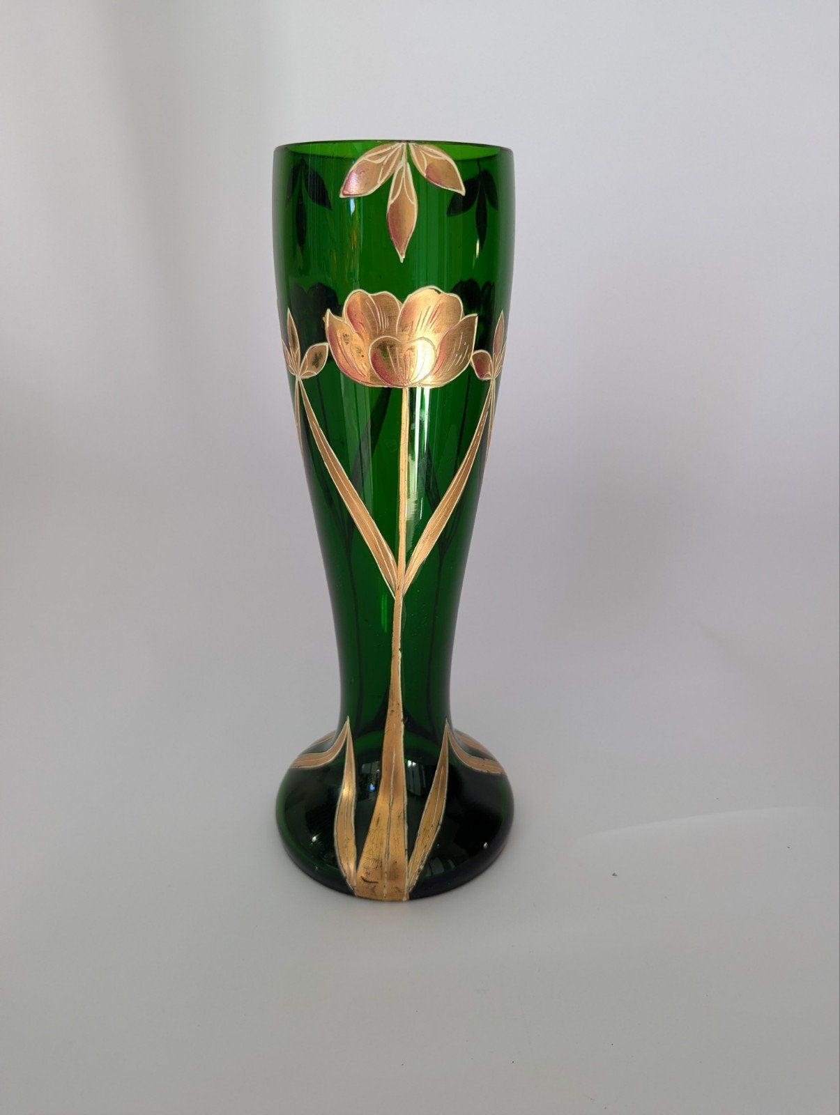 Prachtige Legras vaas, groen glas met emaille decoratie, Antiek en Kunst, Ophalen of Verzenden