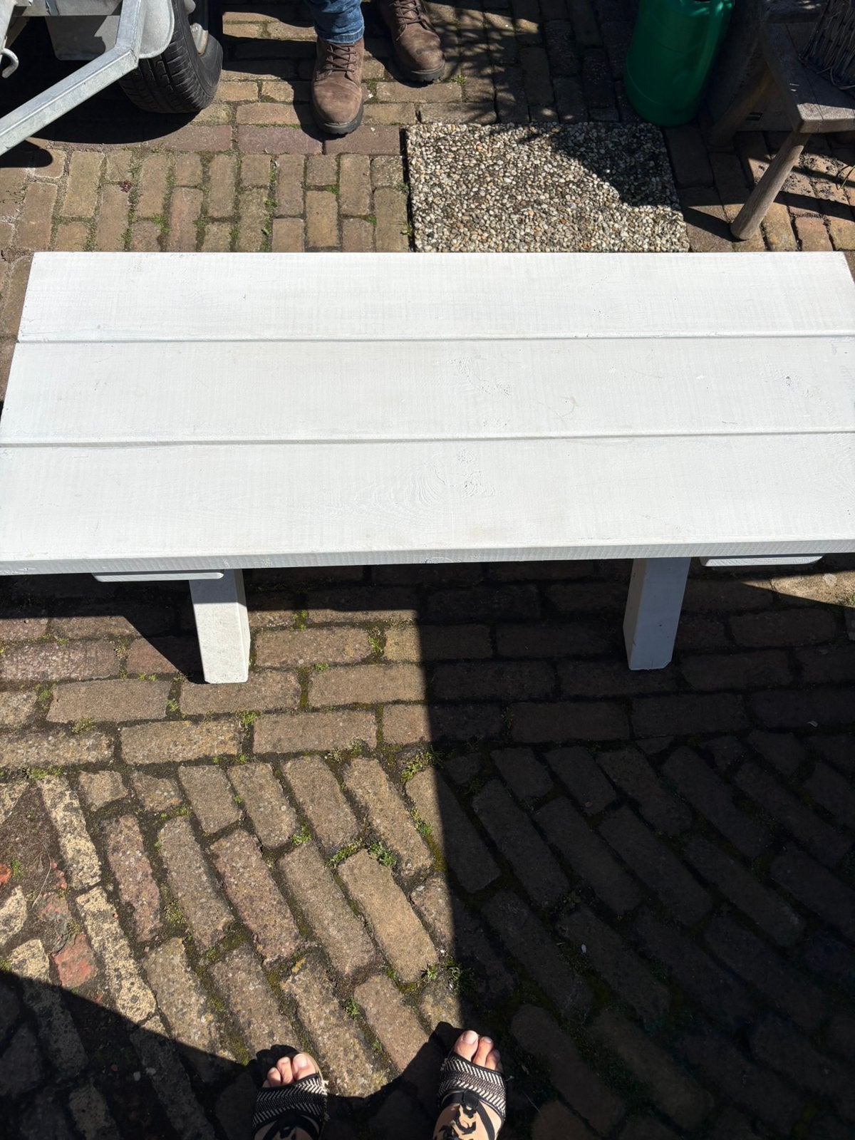 Leuke tuintafel of bankje om op te zitten, Ophalen, Zo goed als nieuw, Rechthoekig, Hout