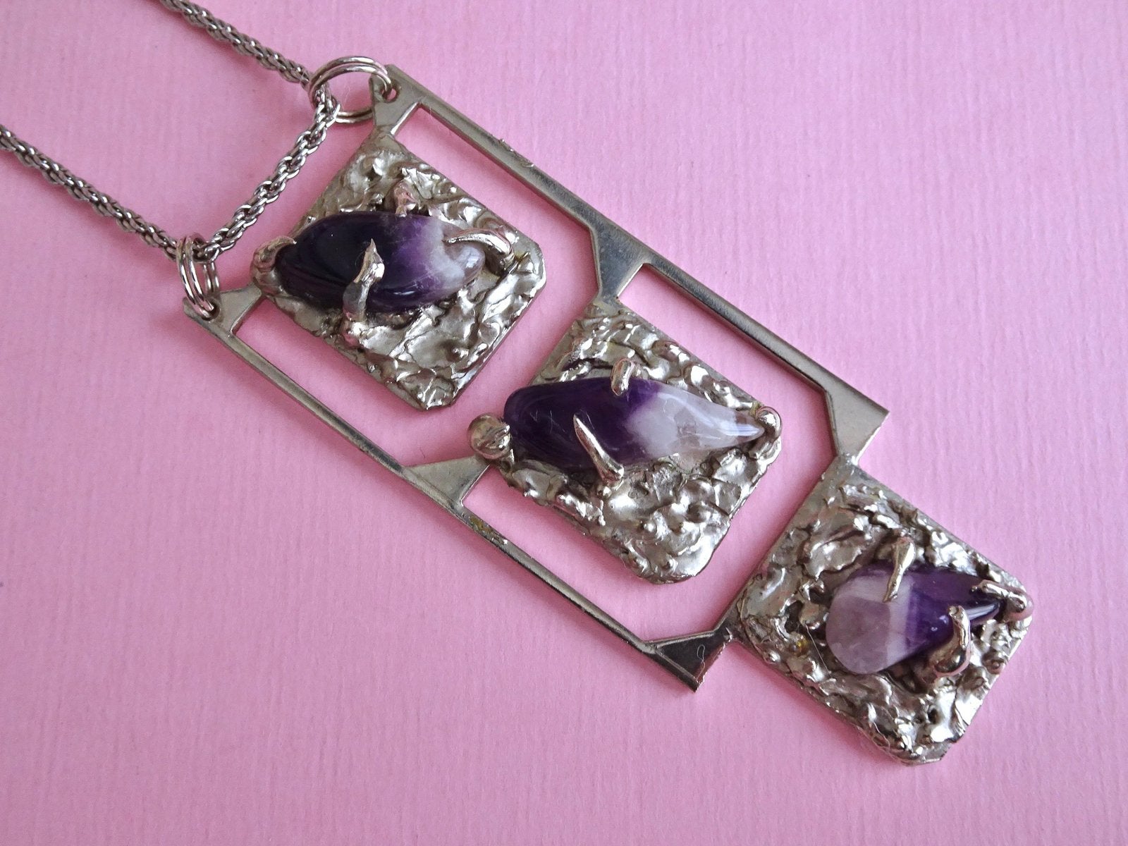 jwg Lange vintage 60s Modernist design ketting amethist, Verzenden, Overige materialen, Ketting, Met edelsteen