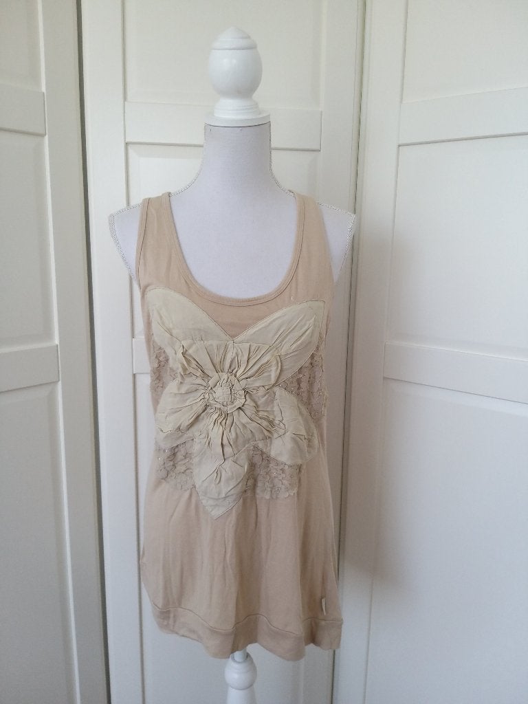 DIDI zandkleurige mouwloze top met bloem, maat L, Beige, Maat 42/44 (L), Didi, Ophalen of Verzenden