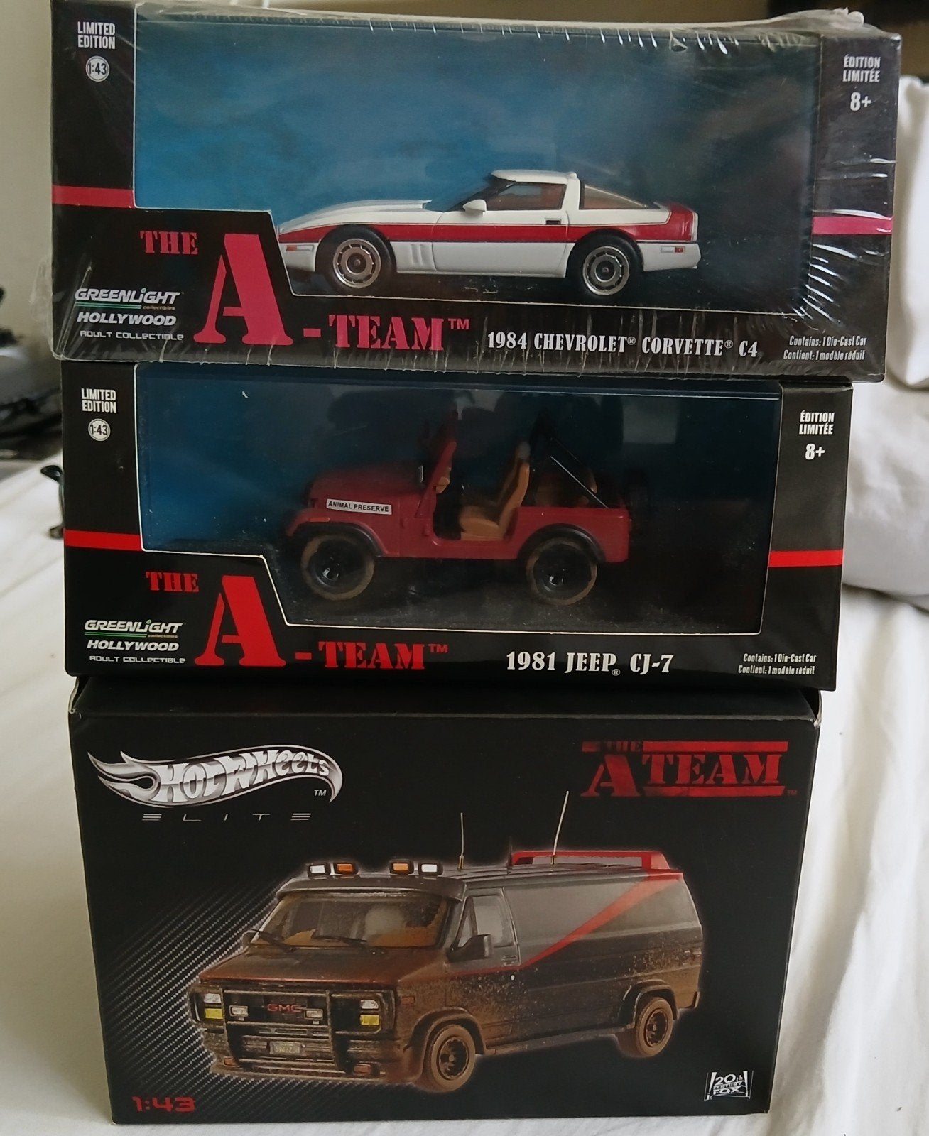 A-TEAM HOT WHEELS GMC Van GREENLIGHT Corvette C4 JEEP CJ-7, Ophalen of Verzenden, Zo goed als nieuw