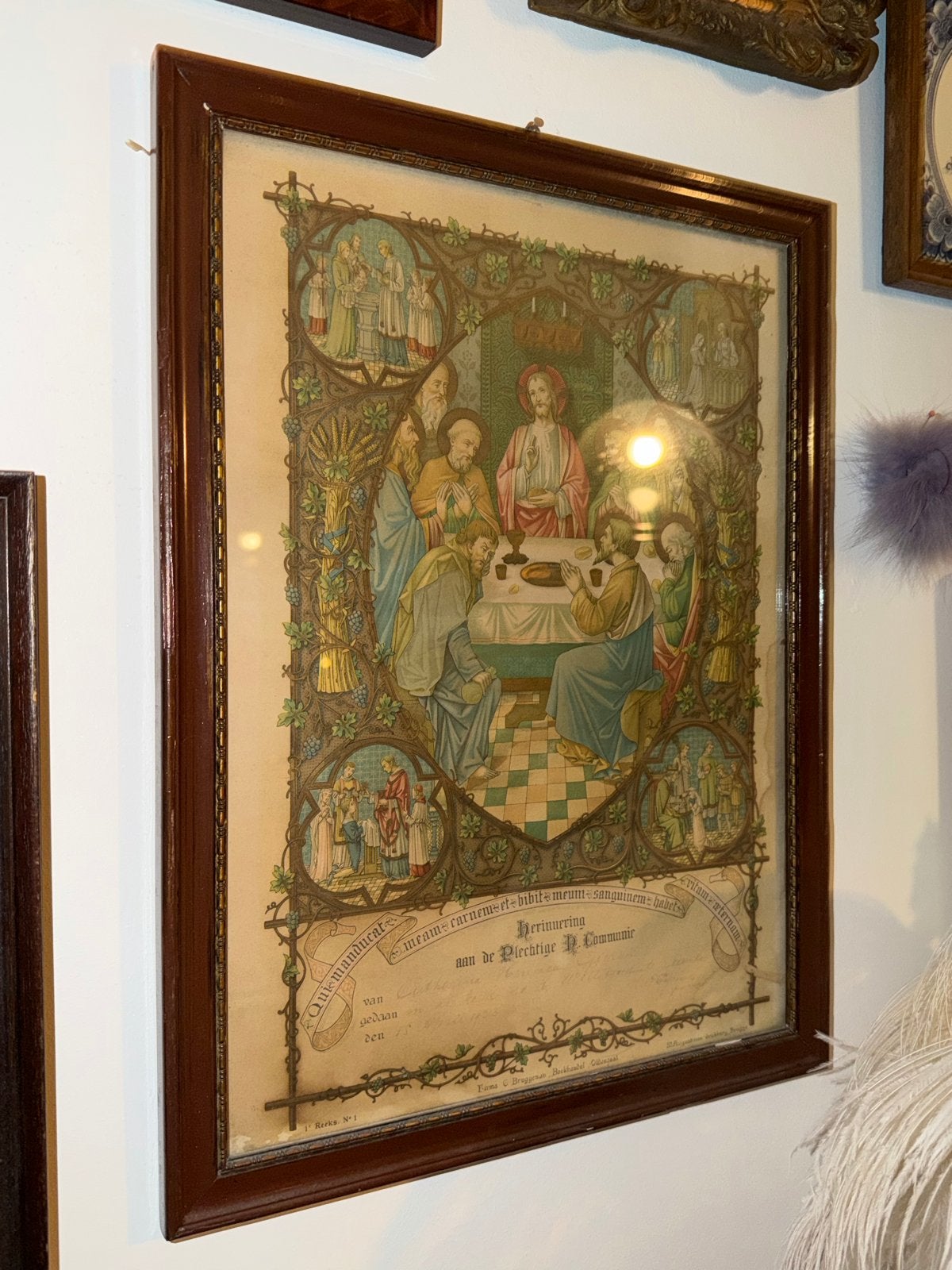 Antieke Eerste Communie Herinnering Lijst 1923, Antiek en Kunst, Antiek | Religie, Ophalen of Verzenden