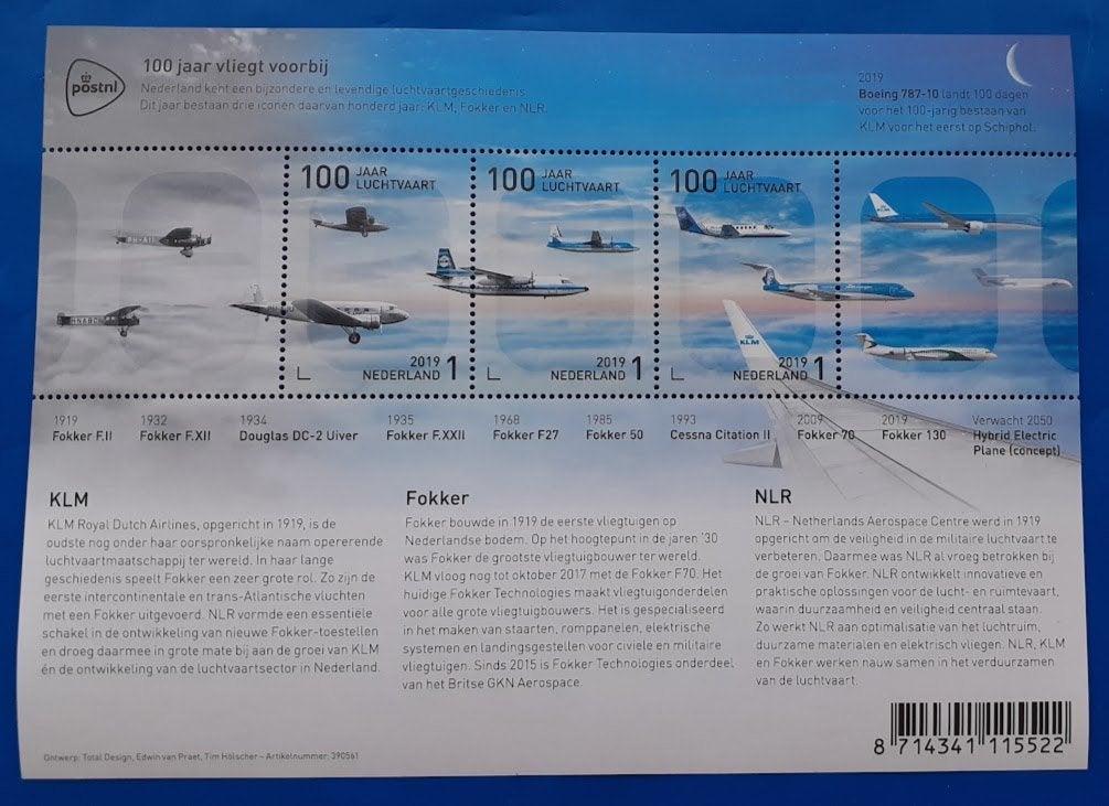 NVPH 3736 Vel 100 Jaar Luchtvaart - 2019, Verzenden, Na 1940, Postfris