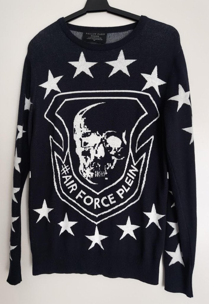 Philipp Plein Heren Trui - Limited Edition "Air Force Plein", Maat 48/50 (M), Zwart, Ophalen of Verzenden, Zo goed als nieuw