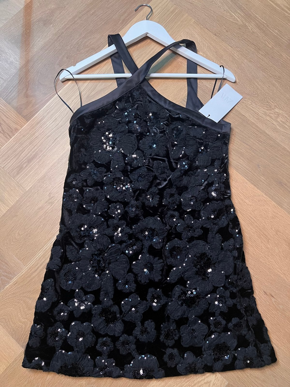 Zara Zwart Jurkje met Bloemen en Pailletten, Verzenden, Zwart, Nieuw, Maat 36 (S)