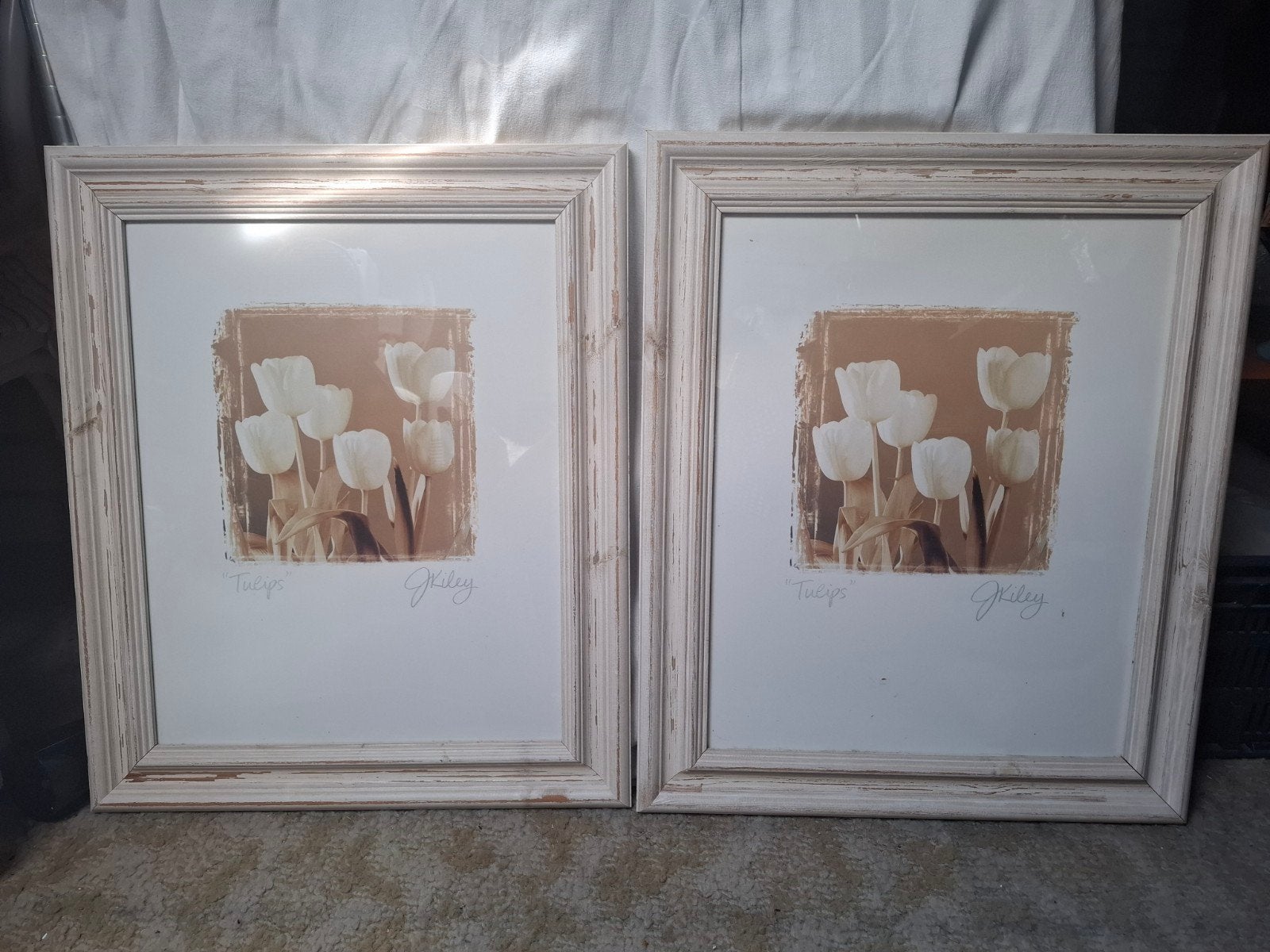 Set van 2 ingelijste prints met witte tulpen, Ophalen, 50 – 75, Gebruikt, Print