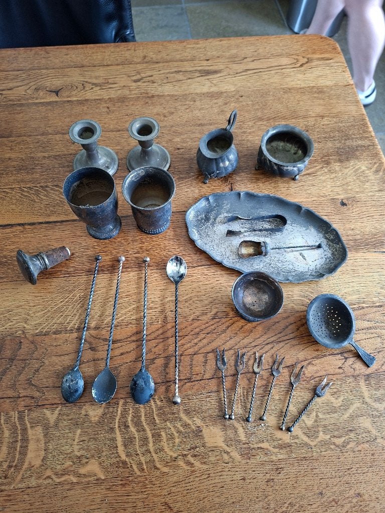 Antieke verzilverde bestekset en decoratie, Antiek en Kunst, Ophalen, Zilver