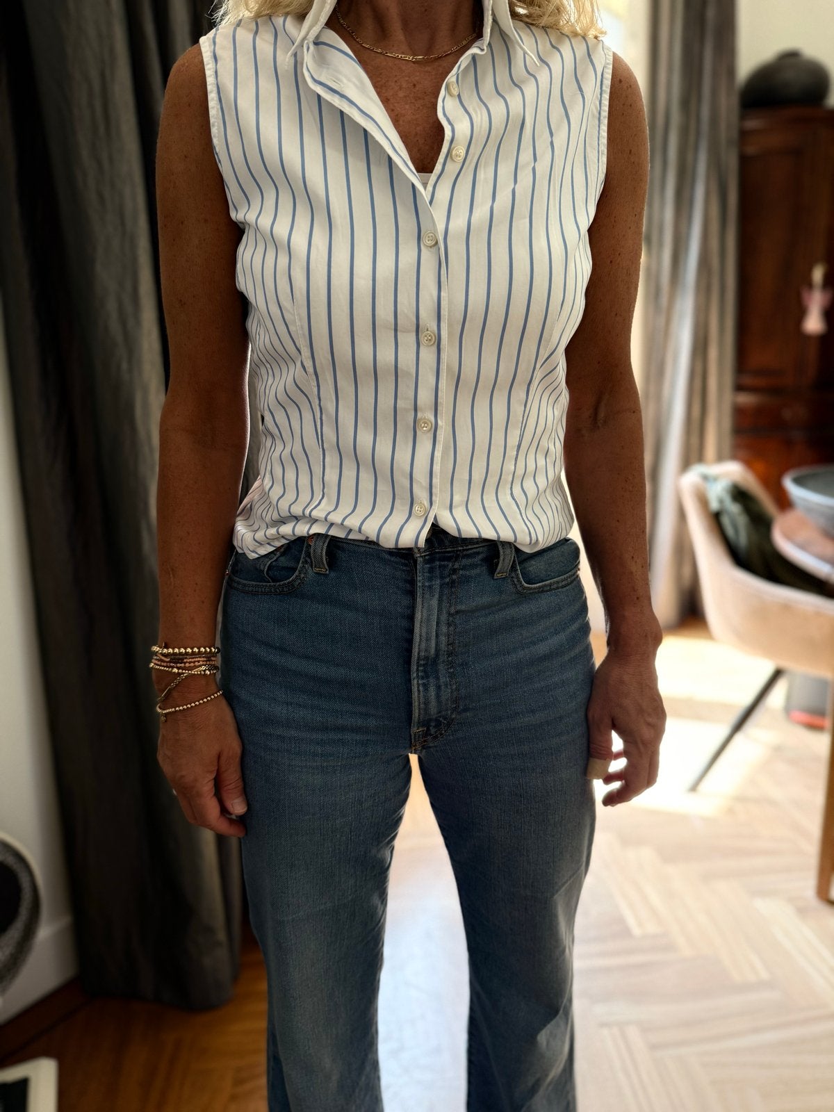 Josephine & Co mouwloze blouse met streepjes, Kleding | Dames, Ophalen of Verzenden, Zo goed als nieuw, Maat 36 (S), Wit