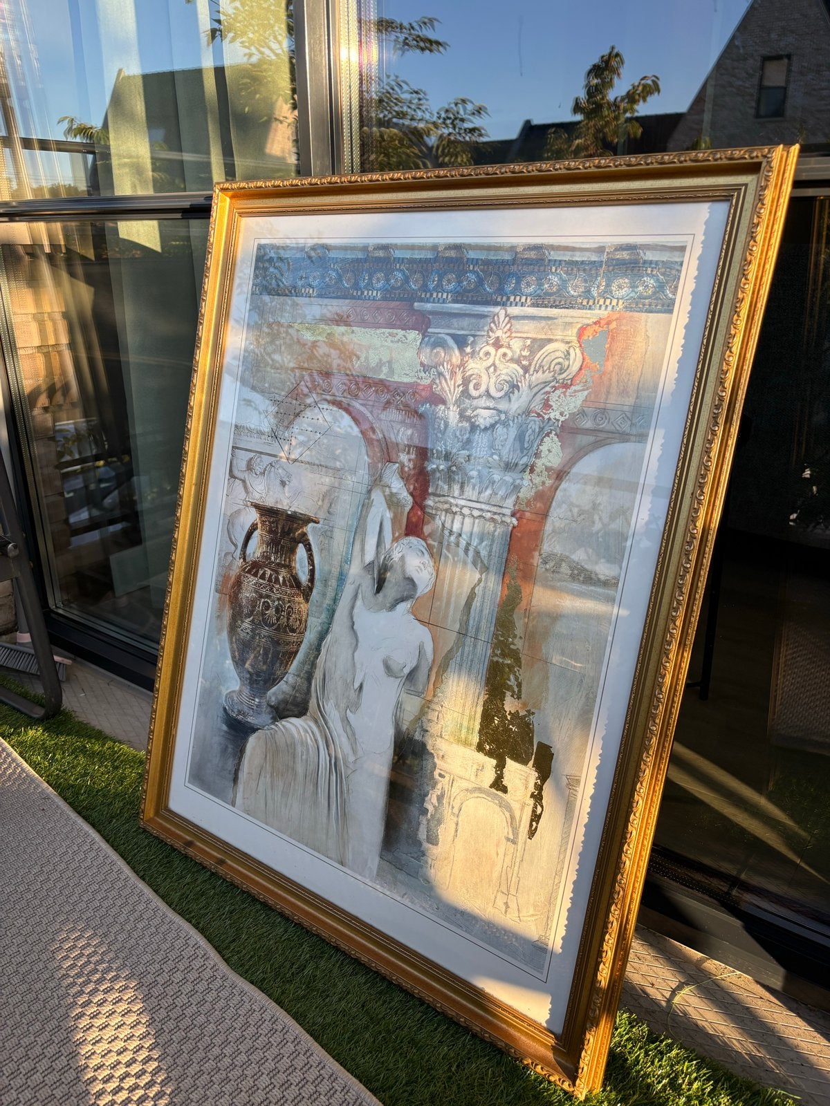 Groot ingelijst schilderij 'Roman Illusion I' van Joadoor, Achter glas, Portret of Personen, Ophalen of Verzenden, Papier