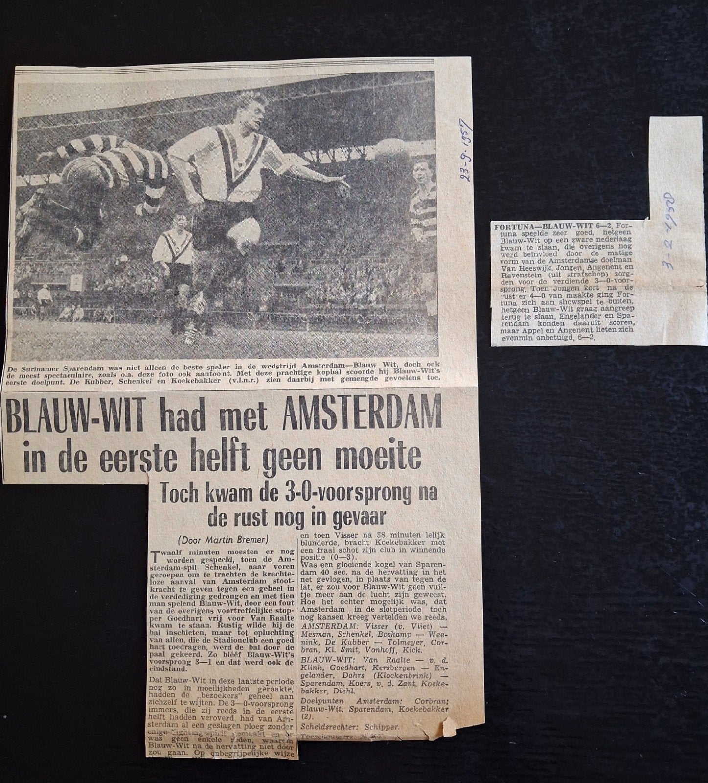 Voetbal. Knipsels van de Amsterdamse club  Blauw-Wit., Verzamelen, Tijdschriften, Kranten en Knipsels, Ophalen of Verzenden, 1940 tot 1960