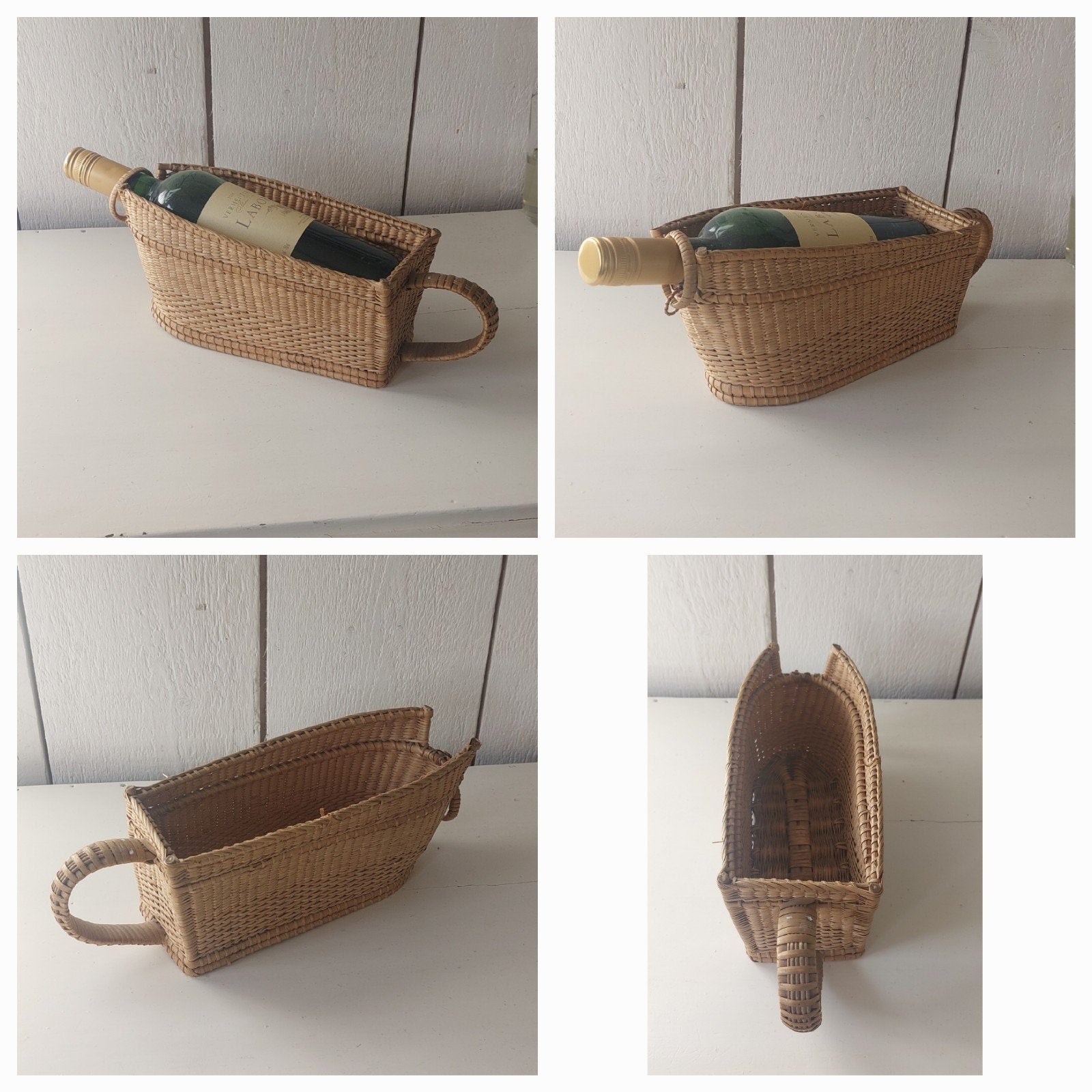 Prachtige gevlochten vintage houder voor wijnfles rattan, Ophalen of Verzenden, Nieuw, Rechthoekig, Riet
