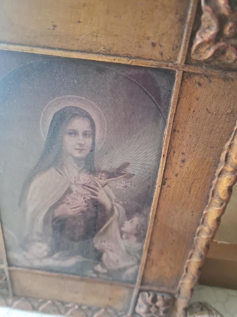 Oud houten paneeltje met religieuze afbeelding, Ophalen of Verzenden, Zo goed als nieuw, Overige typen, Christendom | Katholiek