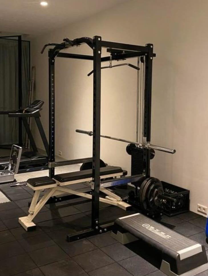 Power tack rack fitness rek met 100kg steekgewichten, Sport en Fitness, Fitnessmaterialen, Ophalen, Zo goed als nieuw, Overige typen