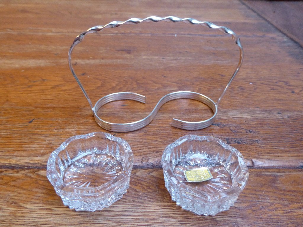 Vintage peper en zout setje, kristal en metaal (1), Antiek en Kunst, Ophalen of Verzenden